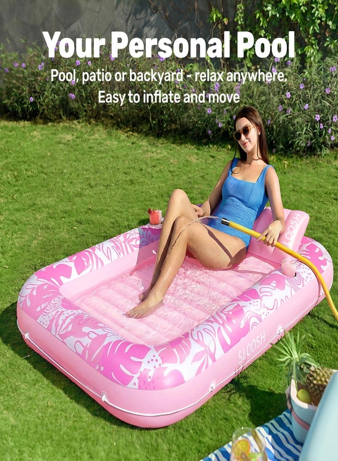 Sloosh عوامة حمام سباحة قابلة للنفخ من SLOOSH، مقاس 70 بوصة × 46 بوصة، للبالغين مع وسادة، 4 في 1، عوامة حمام سباحة، سرير استرخاء للتشمس، هدية مثالية لحفلات الأطفال في حوض الكرات، لون وردي فاتح - Image 3