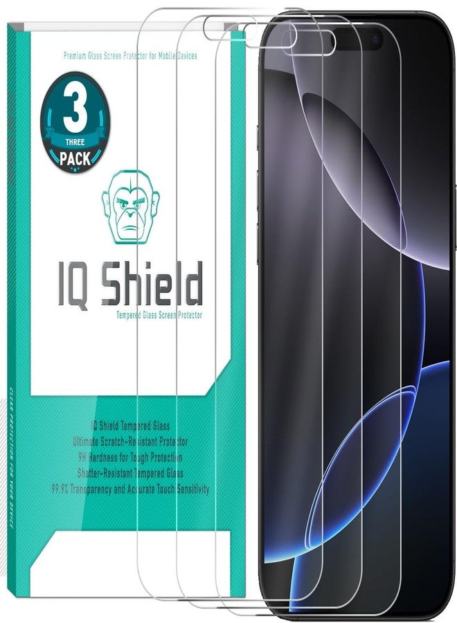 IQShield 3 Pack for iPhone 16 Pro Max 6.9 Inch Clear Tempered Glass Screen Protector, Case- Friendly, HD and Transparent Shatter-Proof Shield, Easy Install Anti-Scratch 99% Touch Accuracy - Image 1