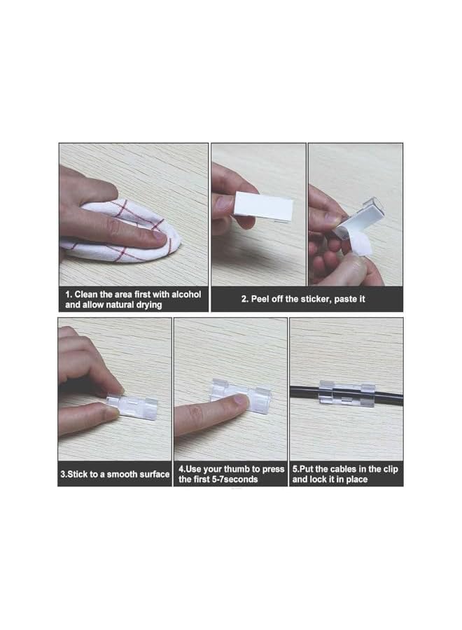 promass 40PCS Cable Clips Strong Self Adhesive Cable Management Clips Transparent Cord Holder Wire Clamp Cord Organizer for 6-8MM Cables Indoor/Outdoor - Image 5