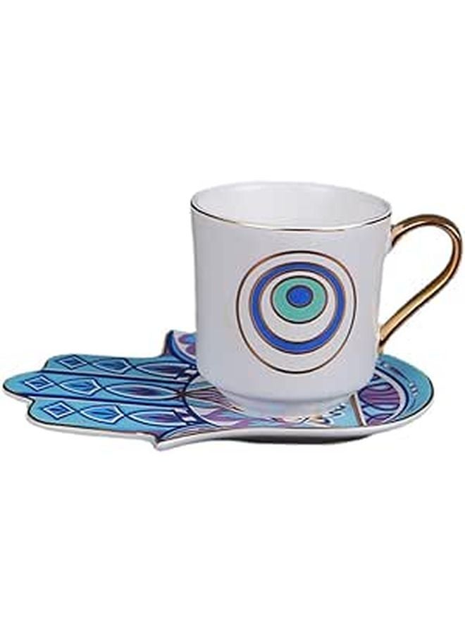 Turkish Ceramic Coffee Cup and Saucer Set Handmade Elegant Tea Drinking Cups for Home - Image 1