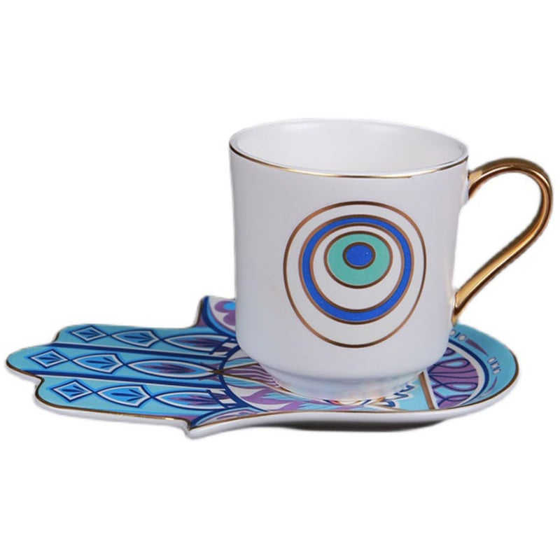 Turkish Ceramic Coffee Cup and Saucer Set Handmade Elegant Tea Drinking Cups for Home - Image 2