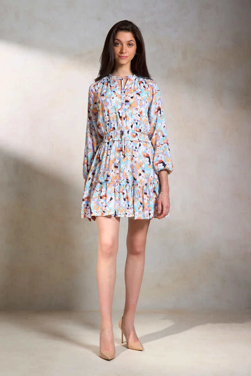 فيرجيو Floral Viscose Smocked Mini Printed Dress for Women