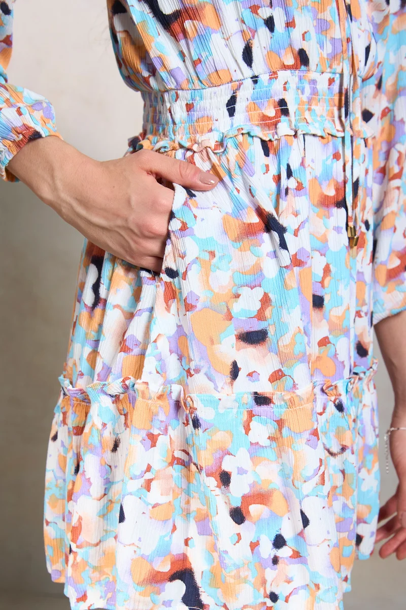 Virgio  Floral Viscose Smocked Mini Printed Dress for Women for Women | Best Price UAE
