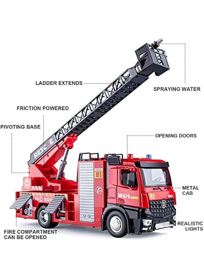Generic - Fire Truck Toy Metal Cab, Fire Engine Truck with Lights and Siren Sounds, Working Water Pump and Ladder, Firetruck Toy for Toddlers Kids, 12 - Image 1