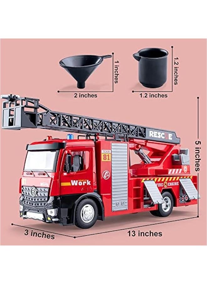 Generic - Fire Truck Toy Metal Cab, Fire Engine Truck with Lights and Siren Sounds, Working Water Pump and Ladder, Firetruck Toy for Toddlers Kids, 12 - Image 1