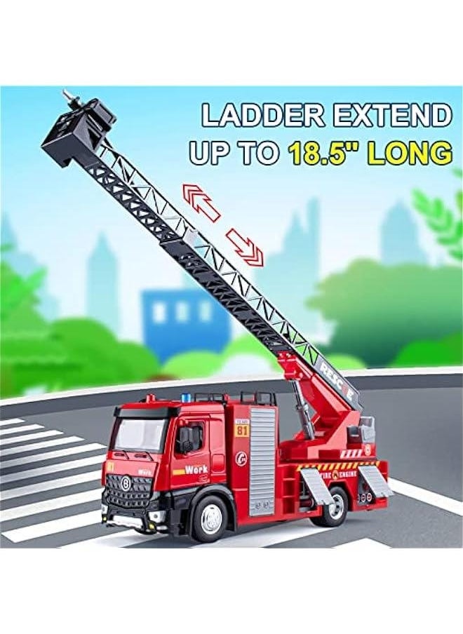 Generic - Fire Truck Toy Metal Cab, Fire Engine Truck with Lights and Siren Sounds, Working Water Pump and Ladder, Firetruck Toy for Toddlers Kids, 12 - Image 1