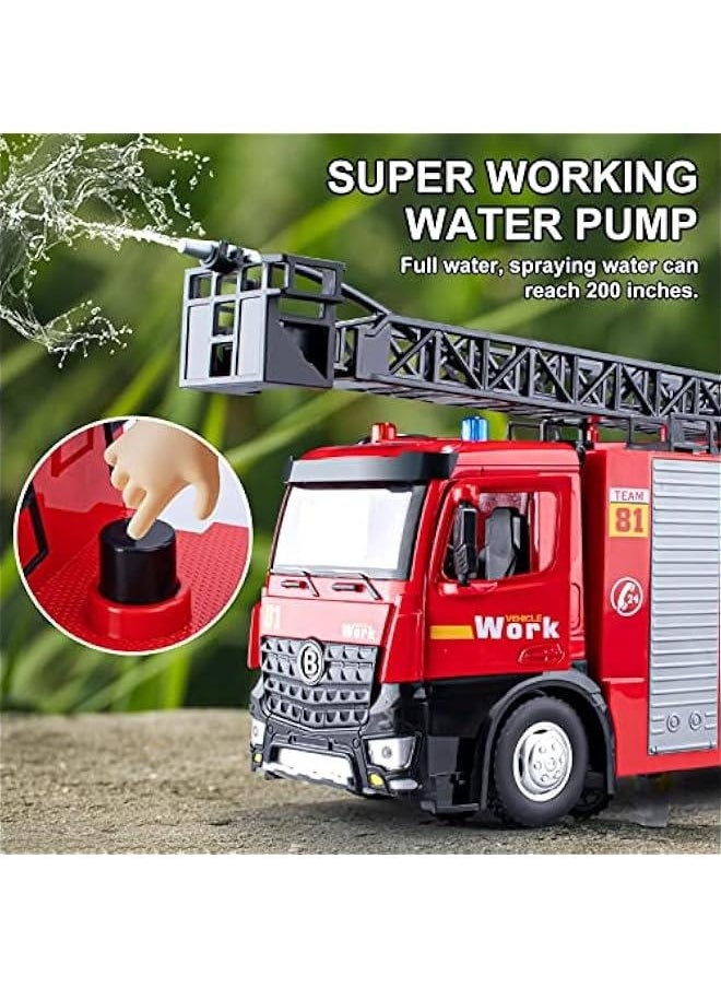 Generic - Fire Truck Toy Metal Cab, Fire Engine Truck with Lights and Siren Sounds, Working Water Pump and Ladder, Firetruck Toy for Toddlers Kids, 12 - Image 1
