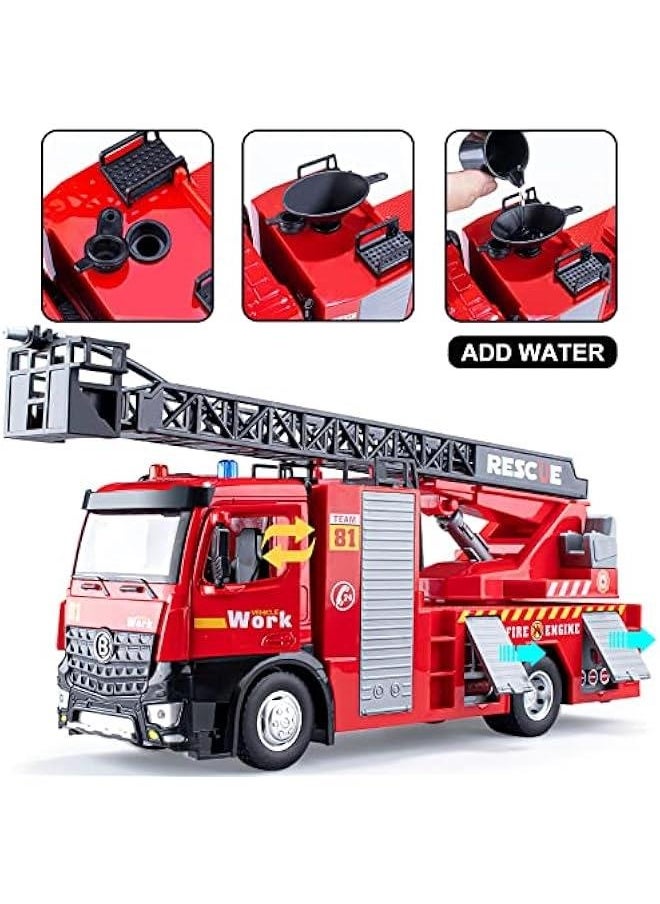 Generic - Fire Truck Toy Metal Cab, Fire Engine Truck with Lights and Siren Sounds, Working Water Pump and Ladder, Firetruck Toy for Toddlers Kids, 12 - Image 1