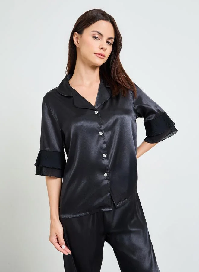 Take Two Black Ruffled Shirt and pants Satan Pajama Set