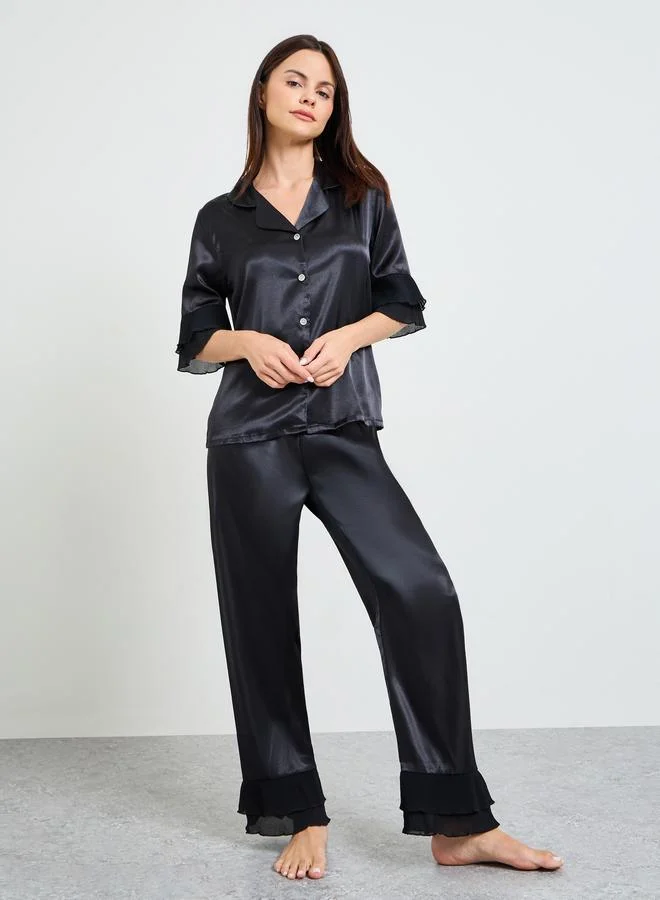 Take Two Black Ruffled Shirt and pants Satan Pajama Set