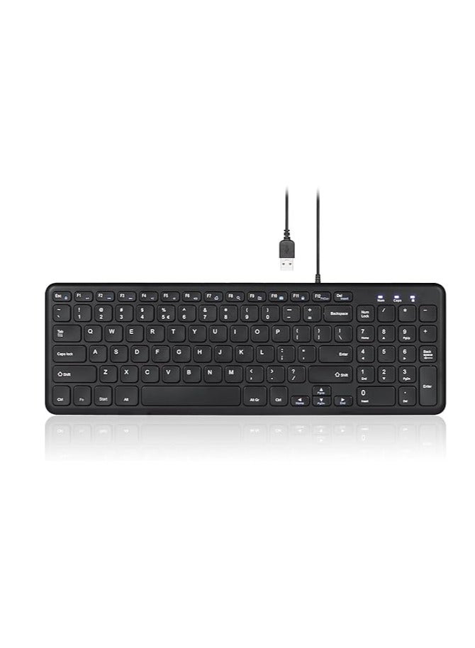 Perixx PERIBOARD-213U Wired Silent USB Scissor Keyboard - 14.45x4.76x0.70 Inches Compact Design with Number Pad - Black - US English - Image 1
