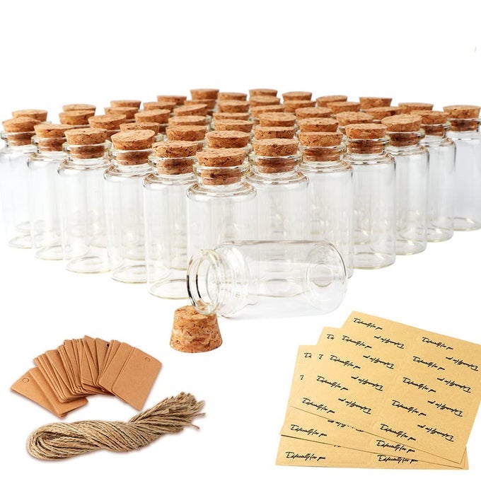 48PCS 25ML CLEAR GLASS BOTTLES WITH CORK STOPPERS MINI SMALL VIALS FOR WEDDING FAVORS DIY CRAFTS BABY SHOWER