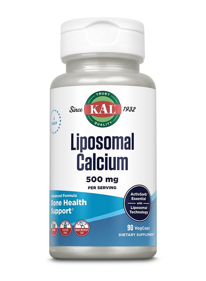 KAL كال كالسيوم ليبوسومال 500 ملغ، مكمل كالسيوم عالي الامتصاص، دعم كالسيوم أساسي، نباتي، خالي من الغلوتين، بدون صويا، 30 حصة، 90 كبسولة نباتية - Image 1