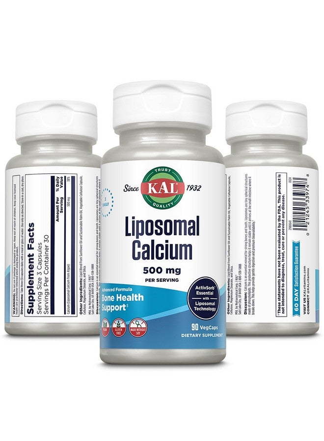 KAL كال كالسيوم ليبوسومال 500 ملغ، مكمل كالسيوم عالي الامتصاص، دعم كالسيوم أساسي، نباتي، خالي من الغلوتين، بدون صويا، 30 حصة، 90 كبسولة نباتية - Image 2