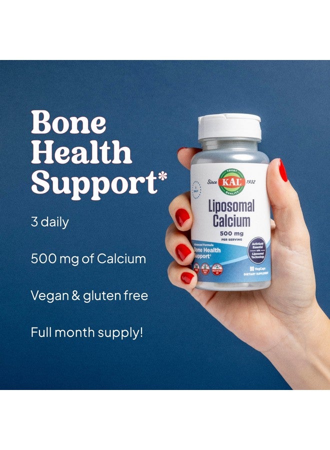 KAL كال كالسيوم ليبوسومال 500 ملغ، مكمل كالسيوم عالي الامتصاص، دعم كالسيوم أساسي، نباتي، خالي من الغلوتين، بدون صويا، 30 حصة، 90 كبسولة نباتية - Image 5