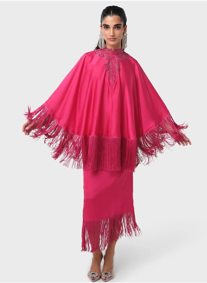 Threadz by Ajooni Layered Fringe Hem Kaftan