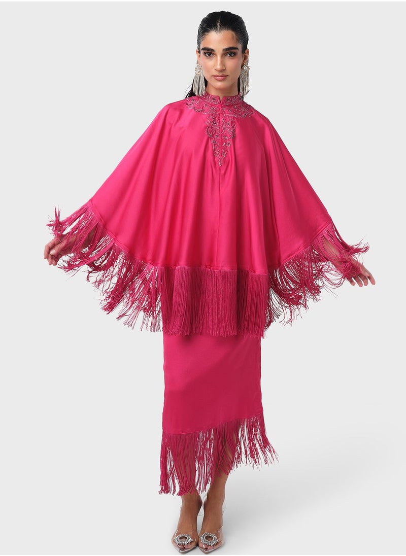 Threadz by Ajooni Layered Fringe Hem Kaftan  - Image 4
