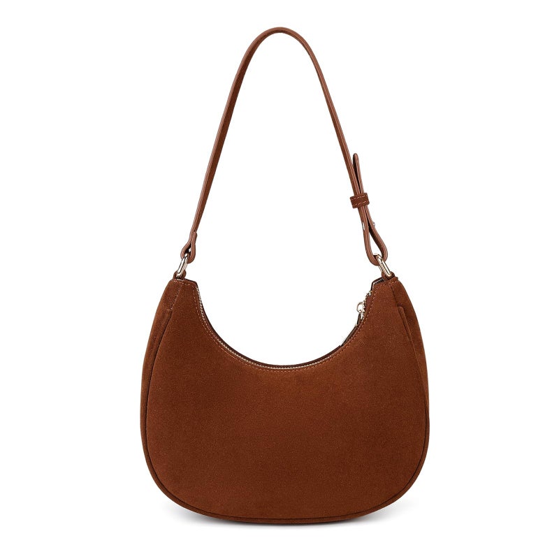 WSRYDJDL Crescent Shoulder Bags for Women Cute Hobo Tote Handbag Under the Arm Purses Mini Clutch Purse with Zipper Closure (Suede-Brown) - Image 1