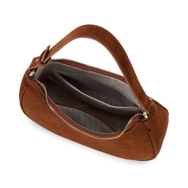 WSRYDJDL Crescent Shoulder Bags for Women Cute Hobo Tote Handbag Under the Arm Purses Mini Clutch Purse with Zipper Closure (Suede-Brown) - Image 5