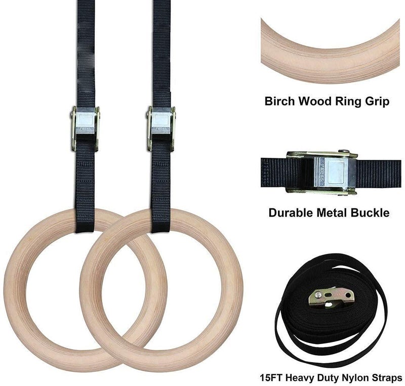 BOFFLE Gymnastic Wooden Rings with Heavy Duty Adjustable Strap | Roman Rings Perfect for Calisthenics Competition and Conditioning Training - Image 3