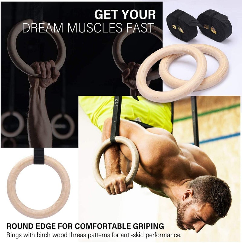 BOFFLE Gymnastic Wooden Rings with Heavy Duty Adjustable Strap | Roman Rings Perfect for Calisthenics Competition and Conditioning Training - Image 2