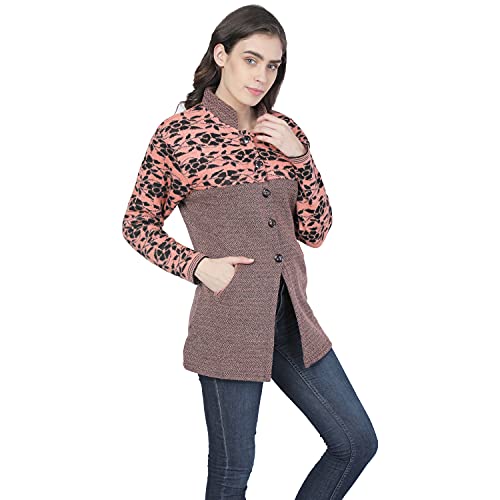 Matelco Women's Wool Round Neck Cardigan (AD004DV02GY_Peach_Medium) - Image 3