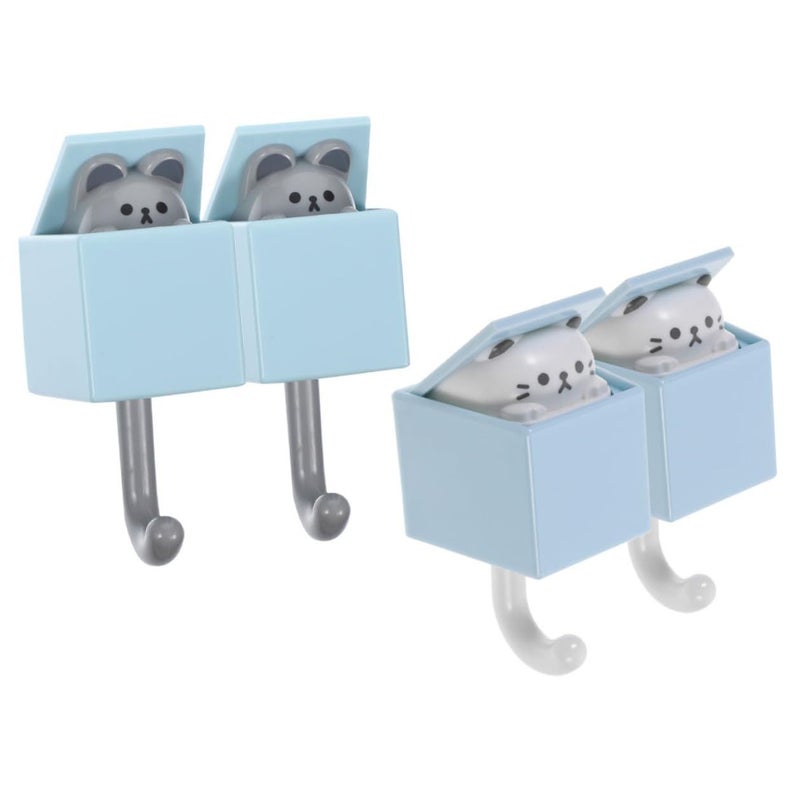 Reusable Adhesive Wall Hooks 4 Pack Cartoon Cat Design For Bathroom Door Home Organization - Image 2