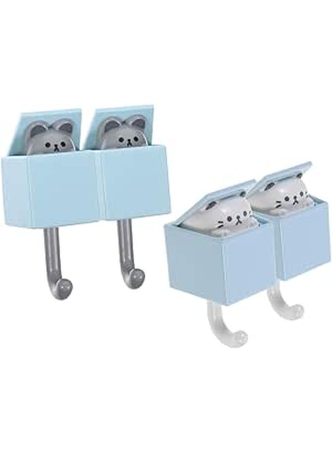 Reusable Adhesive Wall Hooks 4 Pack Cartoon Cat Design For Bathroom Door Home Organization - Image 1