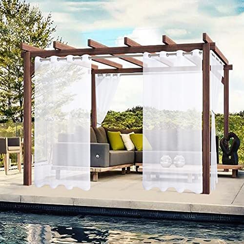 BONZER White Outdoor Sheer Curtains for Patio Waterproof - 2 Panels Grommet Indoor Voile Curtain for Living Room, Bedroom, Porch, Pergola, Cabana, 54 x 95 inch, White - Image 2