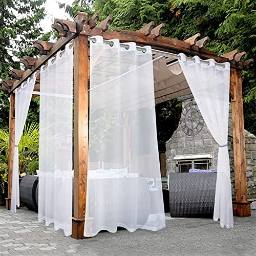 BONZER White Outdoor Sheer Curtains for Patio Waterproof - 2 Panels Grommet Indoor Voile Curtain for Living Room, Bedroom, Porch, Pergola, Cabana, 54 x 95 inch, White - Image 1