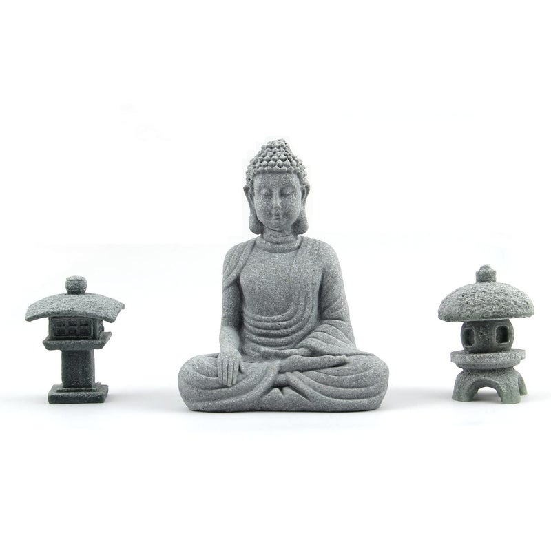 Sdeetesamjun Buddha Statue and 2 Japanese Lantern Pagoda Statues Zen Garden Accessories for Home and Mini Meditation Decor