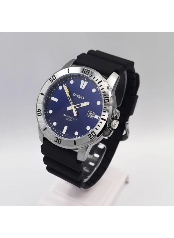 كاسيو ساعة كاسيو رجالية ستانلس ستيل MTP-VD01-2EVUDF – ميناء أزرق مع إطار دوّار وعرض للتاريخ ومقاومة للماء - Image 4