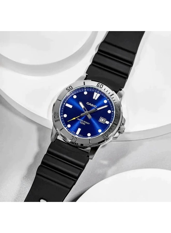 كاسيو ساعة كاسيو رجالية ستانلس ستيل MTP-VD01-2EVUDF – ميناء أزرق مع إطار دوّار وعرض للتاريخ ومقاومة للماء - Image 5