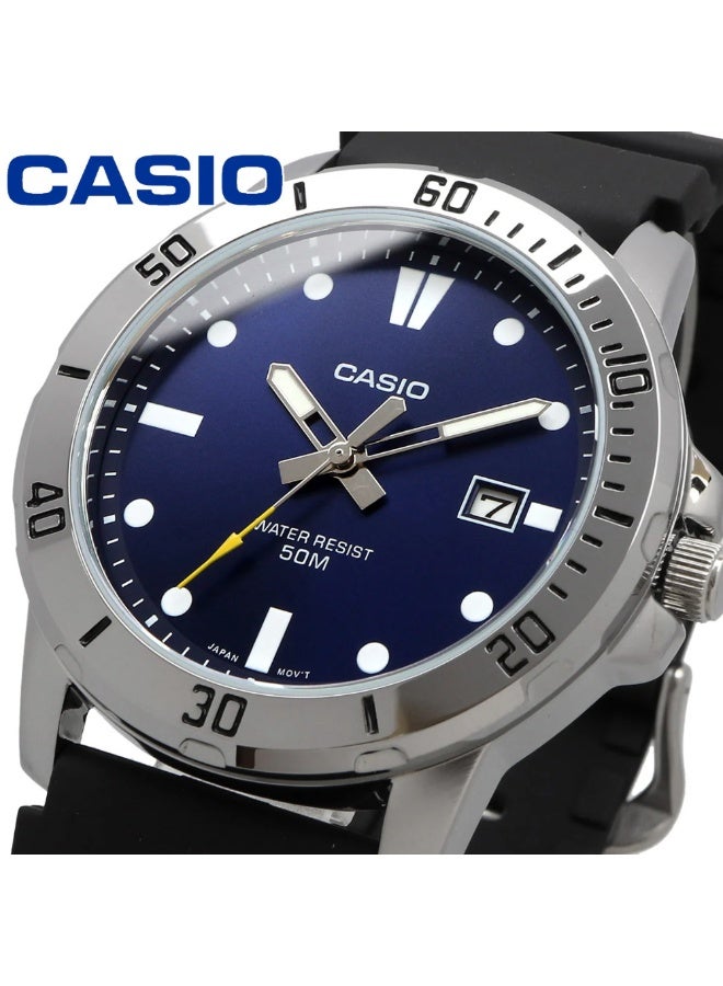 كاسيو ساعة كاسيو رجالية ستانلس ستيل MTP-VD01-2EVUDF – ميناء أزرق مع إطار دوّار وعرض للتاريخ ومقاومة للماء - Image 2