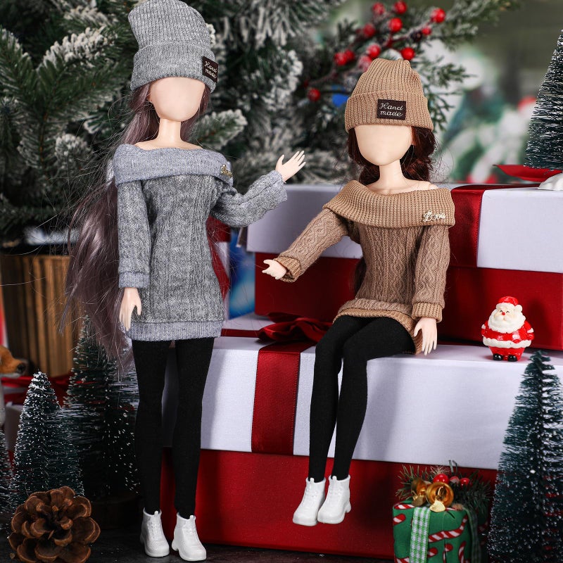 Geyoga 12 Pcs Doll Clothes and Accessories for 12 Inch Summer Dolls Sweater Pants Shoes Hat Outfits Doll is Not Included(Gray, Brown, Cream White,12 Inch) - Image 4