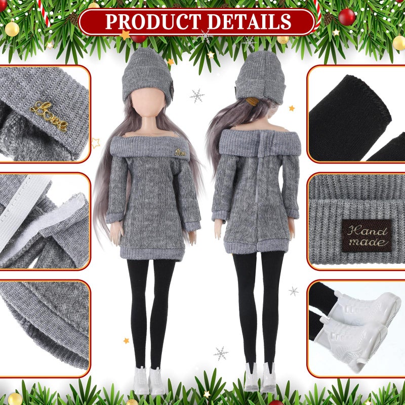Geyoga 12 Pcs Doll Clothes and Accessories for 12 Inch Summer Dolls Sweater Pants Shoes Hat Outfits Doll is Not Included(Gray, Brown, Cream White,12 Inch) - Image 5