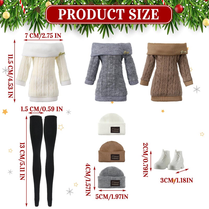 Geyoga 12 Pcs Doll Clothes and Accessories for 12 Inch Summer Dolls Sweater Pants Shoes Hat Outfits Doll is Not Included(Gray, Brown, Cream White,12 Inch) - Image 3