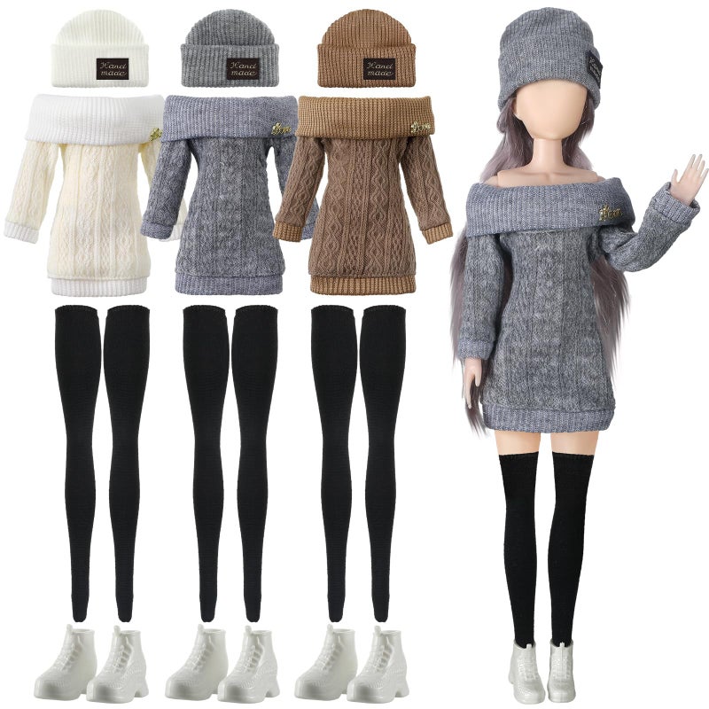 Geyoga 12 Pcs Doll Clothes and Accessories for 12 Inch Summer Dolls Sweater Pants Shoes Hat Outfits Doll is Not Included(Gray, Brown, Cream White,12 Inch) - Image 1