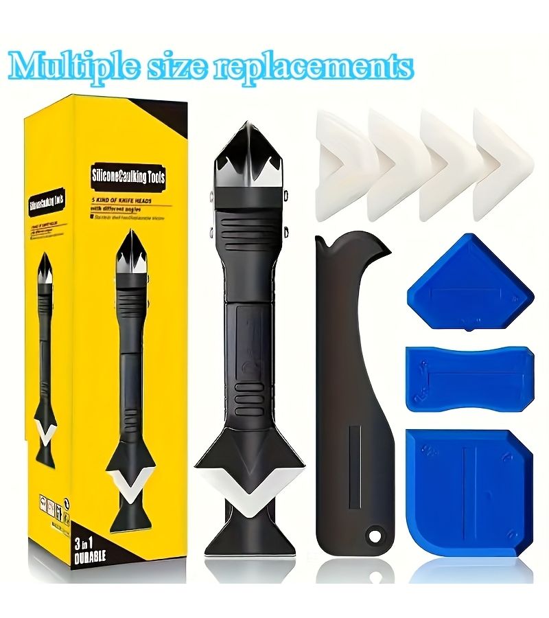 6 Pcs Stainless Steel Head Upgrade 6 In 1 Grout Repair Tool Kit With Replaceable Tips Multifunctional Sealing And Glue Removal Tool Ergonomic Durable Plastic Handle Compact Design - Image 1