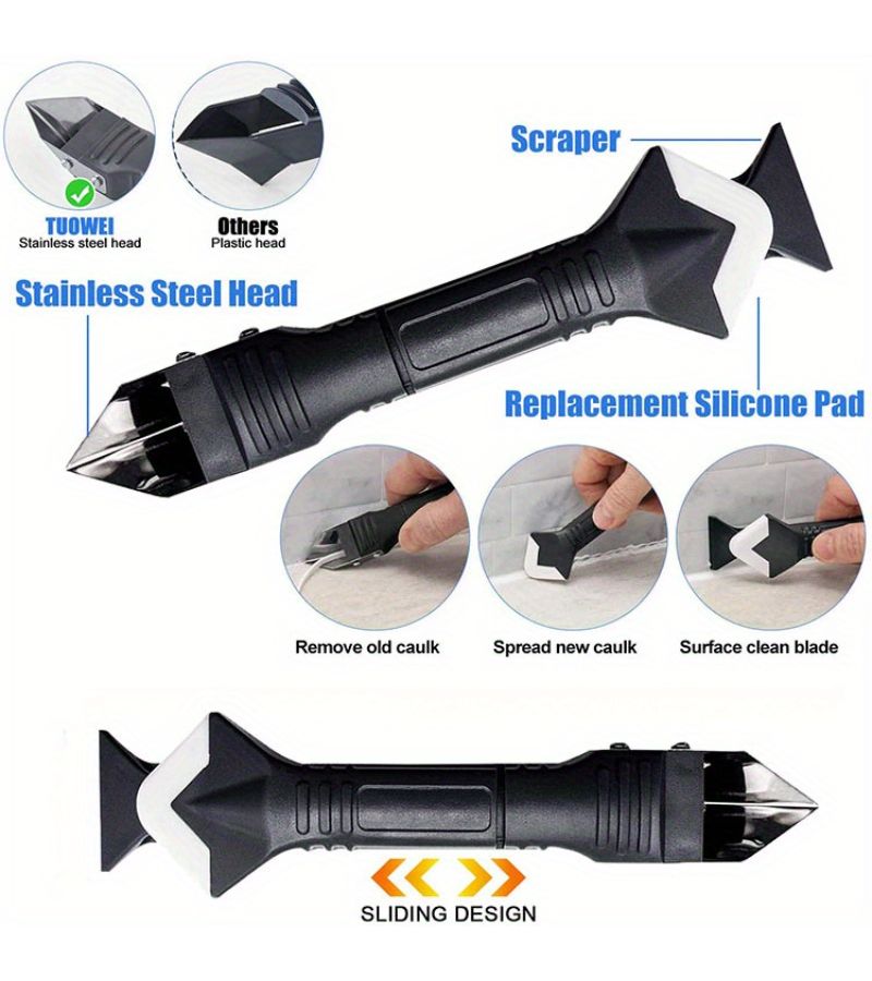 6 Pcs Stainless Steel Head Upgrade 6 In 1 Grout Repair Tool Kit With Replaceable Tips Multifunctional Sealing And Glue Removal Tool Ergonomic Durable Plastic Handle Compact Design - Image 5