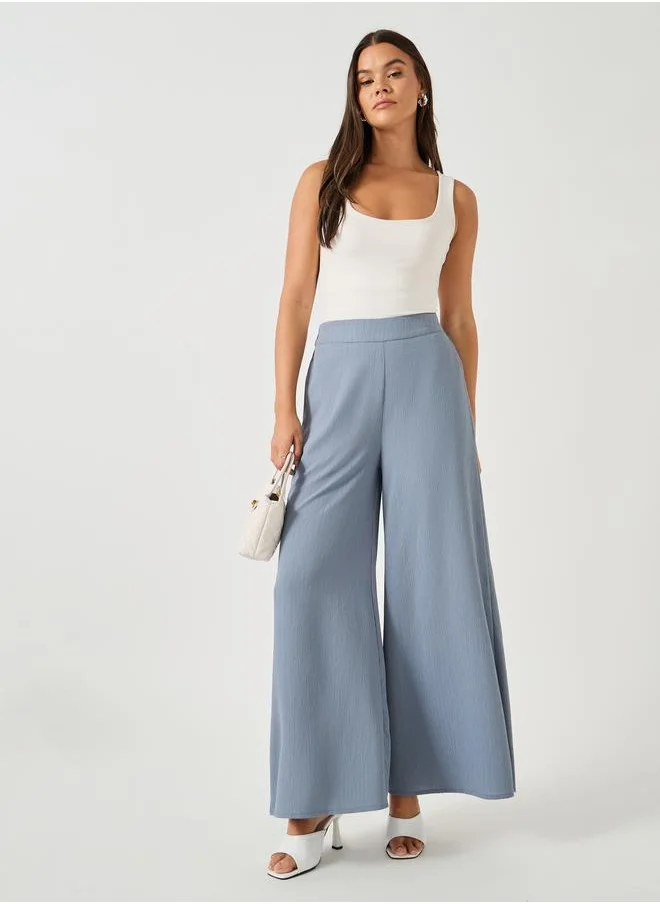 ستايلي Styli Crinkled Flat Front Wide Leg Pants with Side Pockets