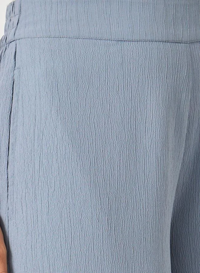 Styli Styli Crinkled Flat Front Wide Leg Pants with Side Pockets