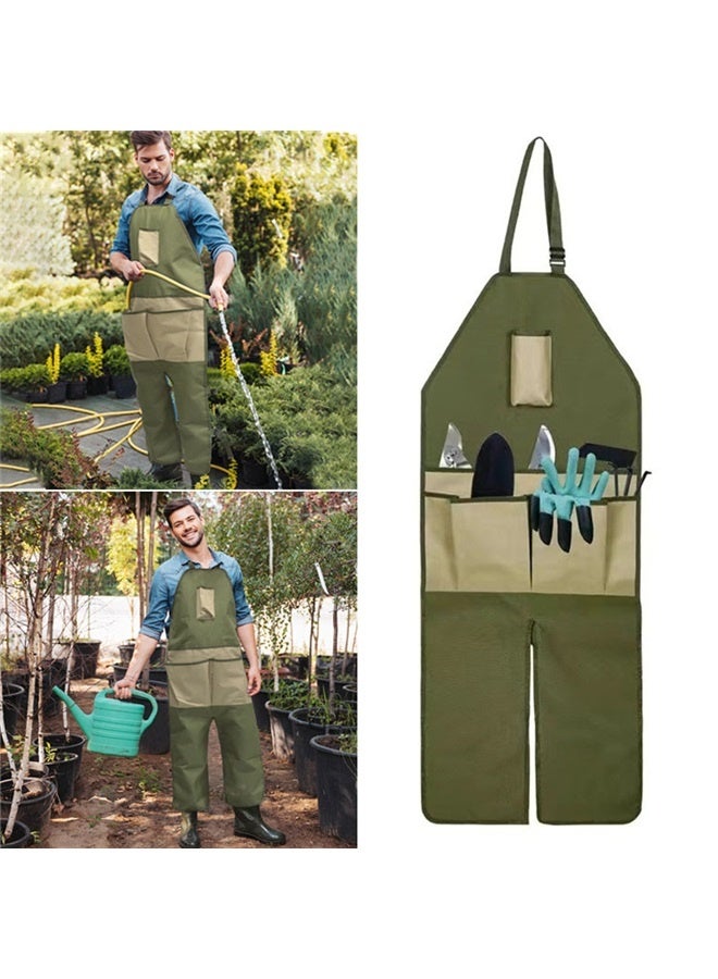 Generic gardening leg apron garden trim multi-pocket Oxford cloth outdoor picking anti-Dirty Apron Army Green with brown - Image 4