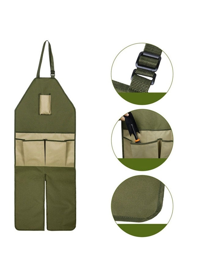 Generic gardening leg apron garden trim multi-pocket Oxford cloth outdoor picking anti-Dirty Apron Army Green with brown - Image 2