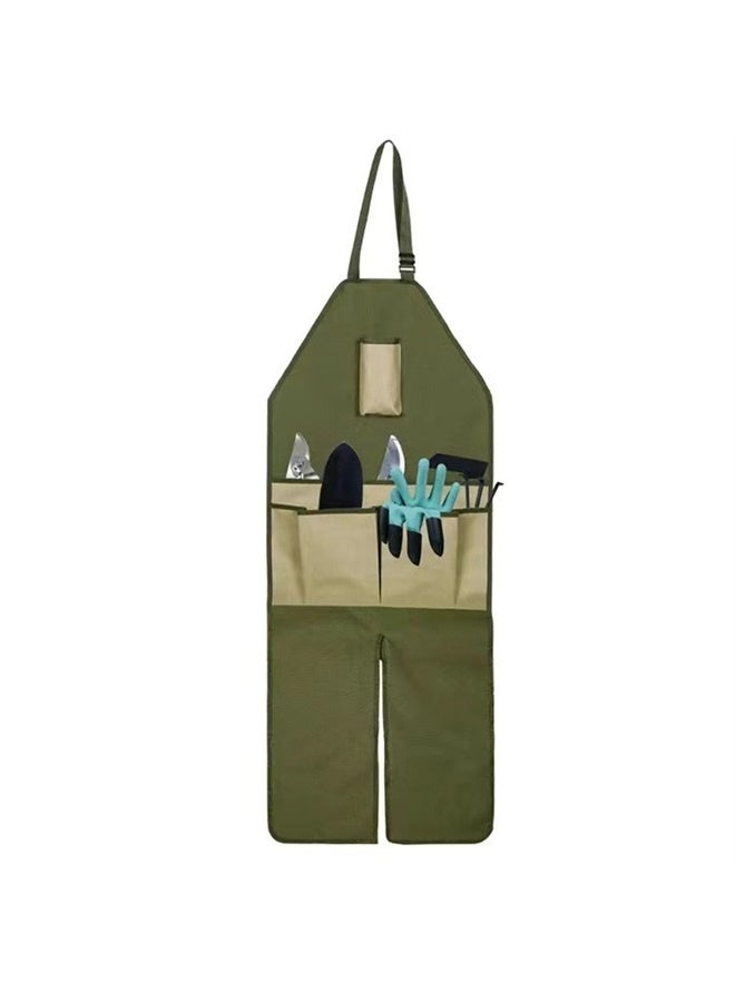 Generic gardening leg apron garden trim multi-pocket Oxford cloth outdoor picking anti-Dirty Apron Army Green with brown - Image 3