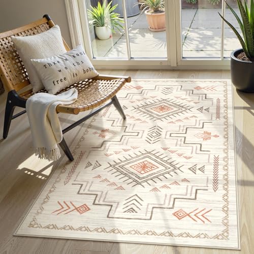 STARUIA 3x5 Washable Area Rug Western Clearance NonSlip Small Entryway Rug Beige Aztec Tribal Classic Boys Rug for Bedroom LowPile Carpet for Indoor Kitchen BathroomBeige 3x5 - Image 1