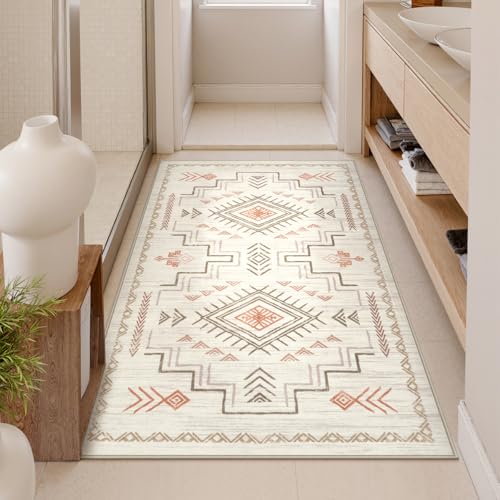 STARUIA 3x5 Washable Area Rug Western Clearance NonSlip Small Entryway Rug Beige Aztec Tribal Classic Boys Rug for Bedroom LowPile Carpet for Indoor Kitchen BathroomBeige 3x5 - Image 3