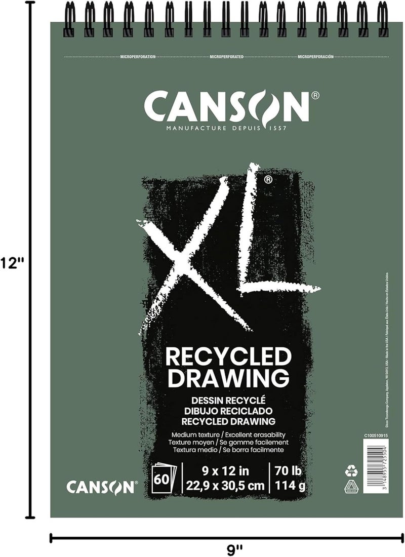 CANSON دفتر رسم كانسون XL سلسلة ورق معاد تدويره، مربوط من الأعلى، 70 رطل، 9 × 12 بوصة، 60 ورقة - Image 4