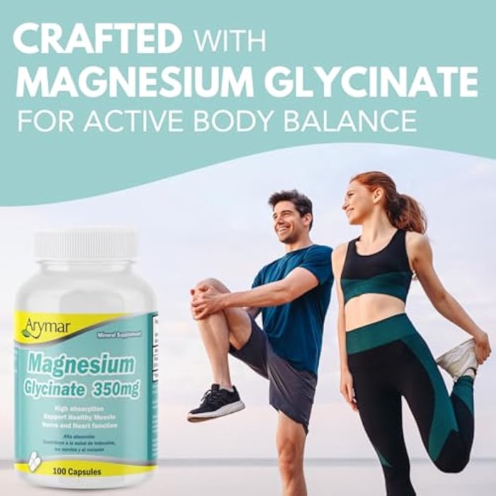 Arymar Magnesium Glycinate 350 mg, 100 Capsules, Supports Muscle Health and Nerve Health, Non-GMO, Gluten-Free - Image 2
