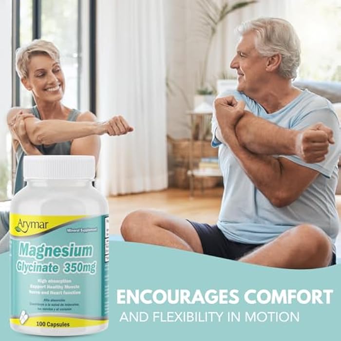 Arymar Magnesium Glycinate 350 mg, 100 Capsules, Supports Muscle Health and Nerve Health, Non-GMO, Gluten-Free - Image 4